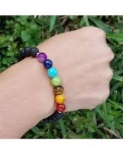 Load image into Gallery viewer, Natural Stone 7 Chakra Lava Adjustable Bracelet