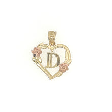 Load image into Gallery viewer, 14k Gold Heart Letter with Flowers Pendant .