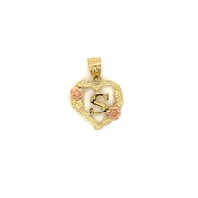 Load image into Gallery viewer, 14k Gold Heart Letter with Flowers Pendant .