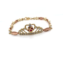 Load image into Gallery viewer, 14k Tri Gold "15 years" Crown Bracelet .