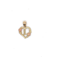 Load image into Gallery viewer, 14k Gold Heart Letter with Flowers Pendant .