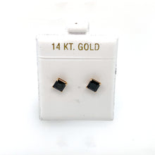 Load image into Gallery viewer, 14k Gold Black Square Cubic Zirconia Stud Earrings