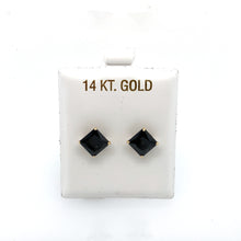 Load image into Gallery viewer, 14k Gold Black Square Cubic Zirconia Stud Earrings