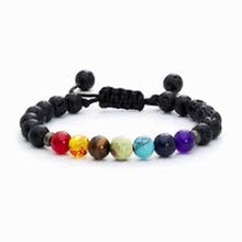 Load image into Gallery viewer, Natural Stone 7 Chakra Lava Adjustable Bracelet