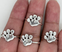 Load image into Gallery viewer, Customized Sterling Silver Paw Name Ring