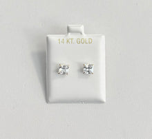 Load image into Gallery viewer, 14k Gold Square Clear Cubic Zirconia Screw-back Stud Earrings