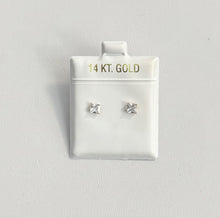 Load image into Gallery viewer, 14k Gold Square Clear Cubic Zirconia Silicone Push-back Stud Earrings