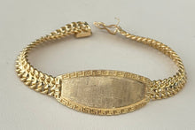 Load image into Gallery viewer, 14k Gold 2 Row Curb Link Greek Border ID Bracelet .