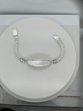 Load image into Gallery viewer, Sterling Silver 2 Row Curb Diamond Cut ID with CZ around 16mm Bracelet