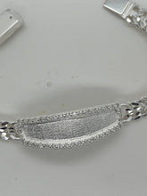 Load image into Gallery viewer, Sterling Silver 2 Row Curb Diamond Cut ID with CZ around 16mm Bracelet