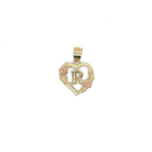 Load image into Gallery viewer, 10K Gold Letter Heart and Roses Pendant