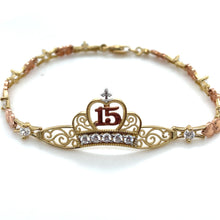 Load image into Gallery viewer, 14k Gold "15 years" Crown Bracelet .