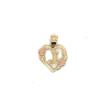 Load image into Gallery viewer, 14k Gold Heart Letter with Flowers Pendant .