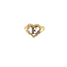 Load image into Gallery viewer, 14k Tri Gold Flowers and Heart Initial Ring .