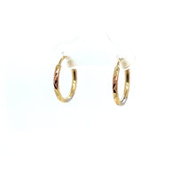 Load image into Gallery viewer, 14k Tri Gold Dot and Line Hoops