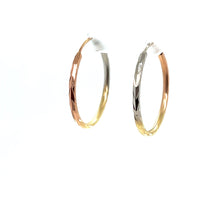 Load image into Gallery viewer, 14k Tri Gold Lines Hoops