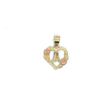 Load image into Gallery viewer, 10K Gold Letter Heart and Roses Pendant