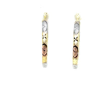 Load image into Gallery viewer, 10k Tri Gold Hearts Hoop Earrings