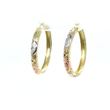 Load image into Gallery viewer, 10k Tri Gold Hearts Hoop Earrings