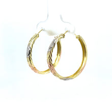 Load image into Gallery viewer, 10k Tri Gold Hearts Hoop Earrings