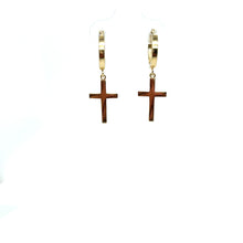 Load image into Gallery viewer, 14k Gold Cross Dangle Huggies .