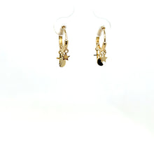 Load image into Gallery viewer, 14k Gold Dangle Moon, Star, Cross Huggies .