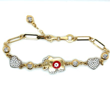 Load image into Gallery viewer, 14k Gold Elephant Red Evil Eye with Hearts Bracelet .