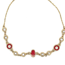 Load image into Gallery viewer, 14k Gold Thin Red Hamsa Hand Evil Eye Bracelet .