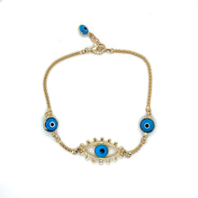 Load image into Gallery viewer, 14k Gold Blue Evil Eye Bracelet .