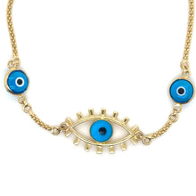 Load image into Gallery viewer, 14k Gold Blue Evil Eye Bracelet .