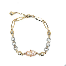 Load image into Gallery viewer, 14k Tri Gold Hamsa Hand Bracelet .