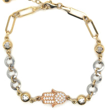 Load image into Gallery viewer, 14k Tri Gold Hamsa Hand Bracelet .