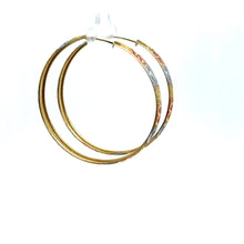 Load image into Gallery viewer, 14k Tri Gold Hearts Medium Size Hoops .
