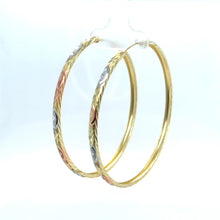 Load image into Gallery viewer, 14k Tri Gold Hearts Medium Size Hoops .