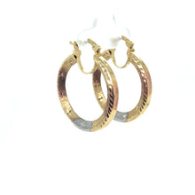 Load image into Gallery viewer, 14k Tri Gold Round Stars Hoops .
