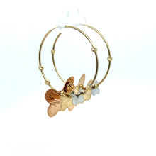 Load image into Gallery viewer, 14k Tri Gold Butterfly Dangle Hoops .