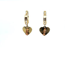 Load image into Gallery viewer, 14k Gold Our Lady of Guadalupe Dangle Heart Earrings .