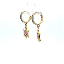 Load image into Gallery viewer, 14k Gold Pink Turtle Dangle Earrings .