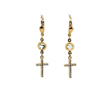 Load image into Gallery viewer, 14k Gold White &amp; Red Dangle Cross Earrings .