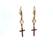 Load image into Gallery viewer, 14k Gold White &amp; Red Dangle Cross Earrings .
