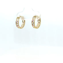 Load image into Gallery viewer, 14k Gold Pink and White Round Huggies .