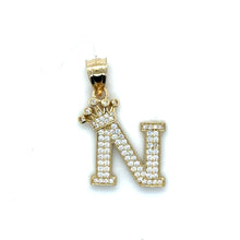 Load image into Gallery viewer, 14k Gold Crown Letter Pendant .