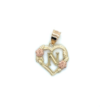 Load image into Gallery viewer, 14k Gold Heart Letter with Flowers Pendant .