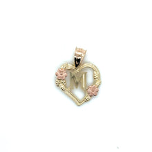 Load image into Gallery viewer, 14k Gold Heart Letter with Flowers Pendant .