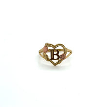 Load image into Gallery viewer, 10K Tri Gold Heart and Flower Initial Ring .