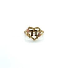 Load image into Gallery viewer, 10K Tri Gold Heart and Flower Initial Ring .