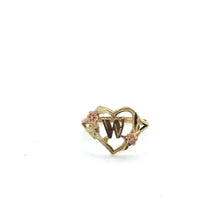 Load image into Gallery viewer, 10K Tri Gold Heart and Flower Initial Ring .
