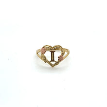 Load image into Gallery viewer, 10K Tri Gold Heart and Flower Initial Ring .
