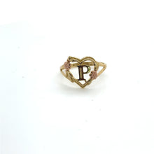 Load image into Gallery viewer, 10K Tri Gold Heart and Flower Initial Ring .