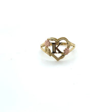 Load image into Gallery viewer, 10K Tri Gold Heart and Flower Initial Ring .